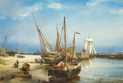 Морская сцена с вытянутыми лодками на пляже by Карл Фредерик Сёренсен, 1860 — digital art print download