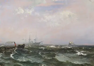 Морской пейзаж с кораблями в свежую погоду by Карл Фредерик Сёренсен — digital art print download