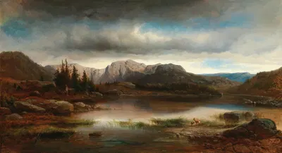 Вечерний пейзаж с горным озером by Карл Мильнер, 1885 — digital art print download