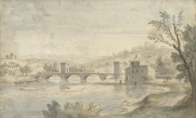 Вид на Понте Молле в Риме by Гаспар Ван Виттель, 1663 - 1736 — digital art print download