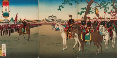 Military Review Attended by His Majesty the Emperor by Inoue Tankei, 1885 — digital art print download