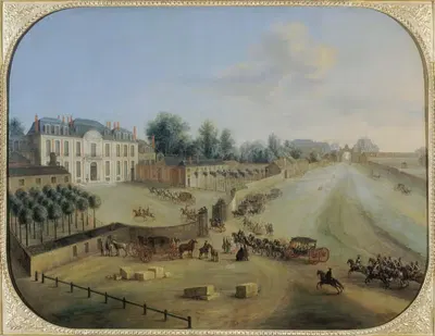 Вид на замок Муэт с прибытием короля by Шарль-Леопольд Гревенбрук, 1738 — digital art print download
