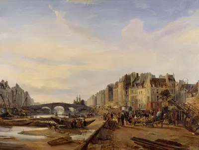 Мост Марии и порт Сен-Поля by Шарль-Луи Мозен, 1827 — digital art print download