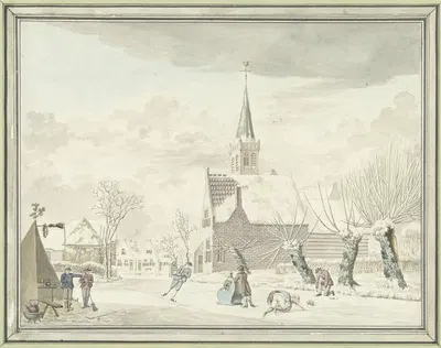 IJsvermaak in het dorp Kortenhoef by Cornelis van Noorde, 1776 — digital art print download