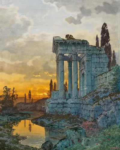Южный пейзаж с руинами античного храма by Фердинанд Кнаб — digital art print download