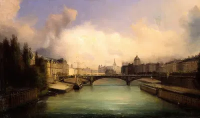 Сена и остров Сите, виды с моста Рояль by Франсуа-Эдм Рикоа, 1855 — digital art print download