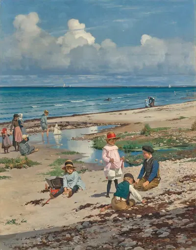 Летний день на пляже Хорнбэк by Франц Хеннингсен, 1884 — digital art print download