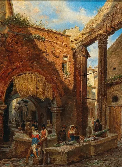 Рим, вид на Портико ди Октавия со старым рыбным рынком by Франц Альт — digital art print download