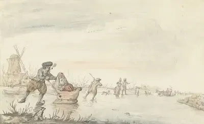 Зимний вид на Черную воду у Зволле by Геррит Грасдорп, 1661 - 1693 — digital art print download