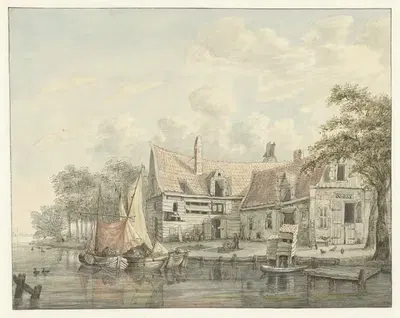 Boerenerf aan het water by Gerrit Hulseboom, 1794 - 1863 — digital art print download