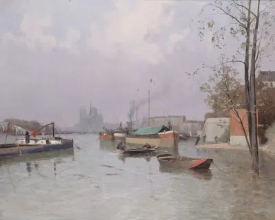 Crue de la Seine, aux abords du canal Saint-Martin, en novembre 1896 by Gustave-Édouard Le Sénéchal de Kerdréoret, 1896 —…