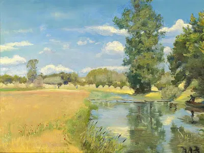 Flod gennem høstlandskab, sommer by Hans Andersen Brendekilde — digital art print download