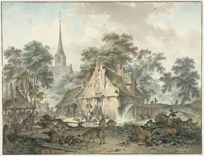 Водяные мельницы и церковь деревни by Хендрик Мейер, 1777 — digital art print download