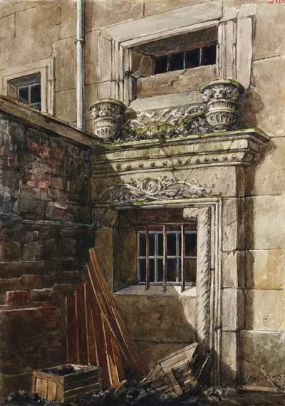 Окно, украшенное скульптурами, дворик с углем дома по адресу 27 rue du Jour by Анри Берто — digital art print download