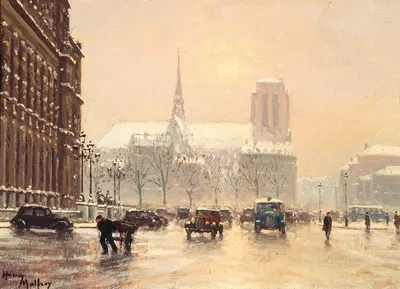 Нотр-Дам с площади Ратуши, в снежную погоду by Генри Мальфруа, 1930 — digital art print download