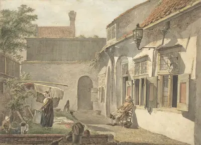 Binnenplaatsje met figuren te Utrecht by Hermanus van Brussel, 1773 - 1815 — digital art print download