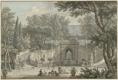 Вид на сад виллы д'Эсте в Тиволи by Исаак де Мушерон, c. 1725 — digital art print download