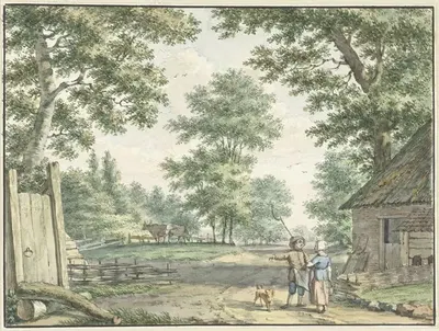 Пейзаж с двумя людьми у крестьянского дома by Изаак Шмидт, 1750 - 1818 — digital art print download