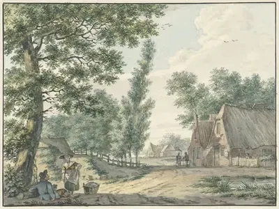 Пейзаж с двумя людьми под деревом by Изаак Шмидт, 1750 - 1818 — digital art print download