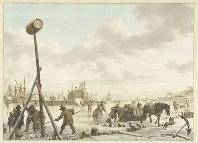 Деятельность на льду у городской стены Веере by Якоб Кац, 1790 — digital art print download