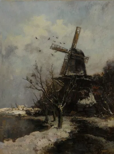 Windmill by a Stream in Winter by Jacob Maris — digital art print download