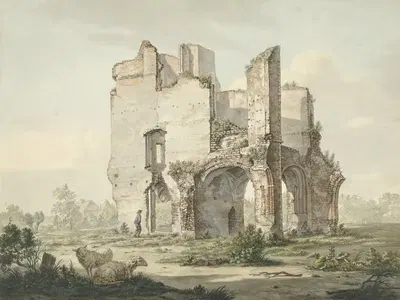 De ruïne van de Abdij van Rijnsburg by Jacob van Liender, 1779 - 1838 — digital art print download