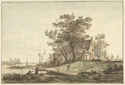 Oude boerderij aan een rivier by Jacob van Strij, 1790 - 1810 — digital art print download