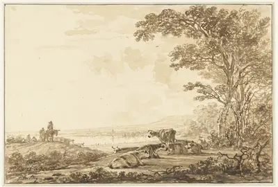 Rivierlandschap met rustend vee by Jacob van Strij, 1766 - 1815 — digital art print download