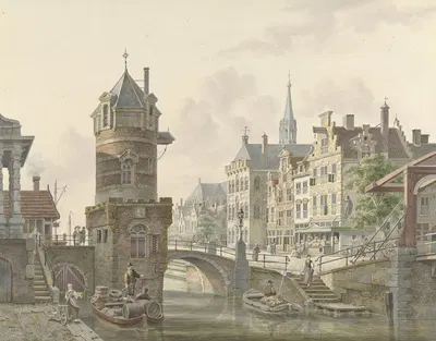Канал в городе с башенкой у каменного моста by Ян Хендрик Верхейен, 1788 - 1846 — digital art print download