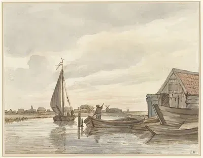 Несколько лодок на канале by Ян Хулсвит, 1776 - 1822 — digital art print download