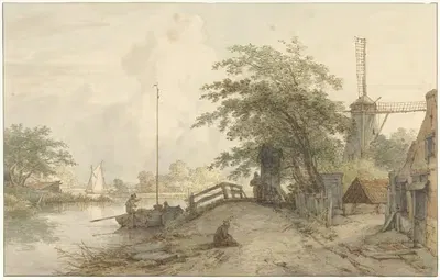 Пейзаж с мостиком и домом вдоль воды by Ян Хулсвит, 1776 - 1822 — digital art print download