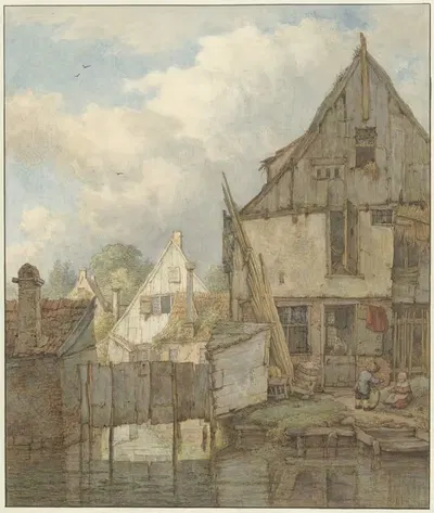 Разрушенные дома у воды by Ян Хулсвит, 1776 - 1822 — digital art print download