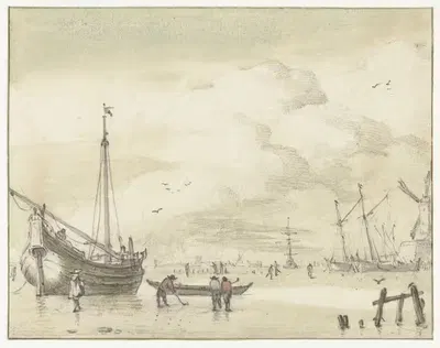 Зимний пейзаж, Ян ван де Каппелле, 1634 – 1700 by Ян ван Калл старший — digital art print download