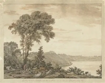 Вид на Кастель-Гандольфо и озеро Альбано by Жан Гранжэн, 1761 - 1817 — digital art print download