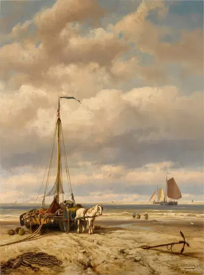 Разгрузка улова by Иоганнес Германус Баренд Кеккок, 1891 — digital art print download