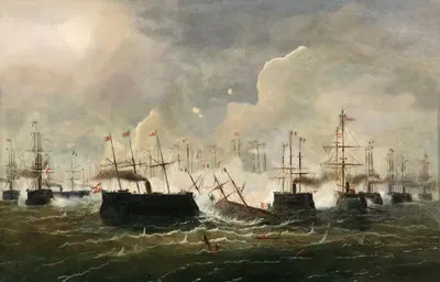 Морское сражение при Лиссе by Йозеф Карл Бертольд Пюттнер — digital art print download