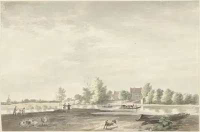 Het veerhuis aan de Lek bij Schoonhoven by Joseph Adolf Schmetterling, 1761 - 1828 — digital art print download