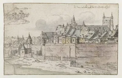 Вид на стены Маастрихта с церковью Onze-Lieve-Vrouwekerk на заднем плане by Иосуа де Граве, 1670 — digital art print download