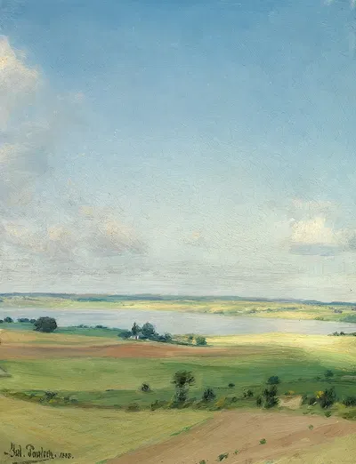Udsigt over bakket landskab, høj himmel by Julius Paulsen, 1888 — digital art print download
