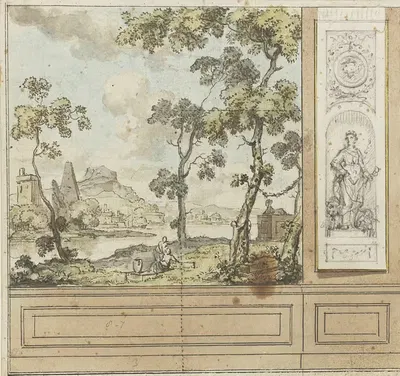 Эскиз для стенки комнаты с приклеенной вариацией by Юриан Андриессен, 1760 - 1819 — digital art print download