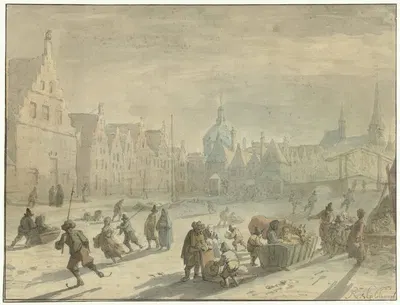 Galgewater in Leiden met ijsvermaak by Karel Slabbaert, 1629 - 1654 — digital art print download