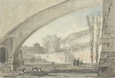 Вид под мостом на террасы и лестницу by Луи Габриэль Моро, 1750 - 1806 — digital art print download