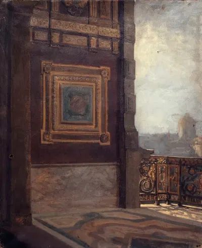 Балкон в конце маленькой галереи Лувра by Люсьен Мелин, 1872 — digital art print download
