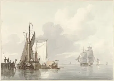 Вид на реку с пришвартованными кораблями by Мартинус Шоуман, 1780 - 1848 — digital art print download