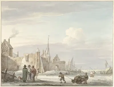Городской пейзаж зимой by Мартинус Шоуман, 1780 - 1848 — digital art print download