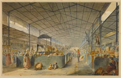 Vue de l'intérieur des Halles. by Max Berthelin, 1835 — digital art print download