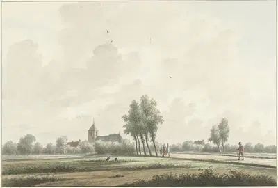 Пейзаж с церковью на горизонте by Николас Викаарт, 1758 - 1815 — digital art print download