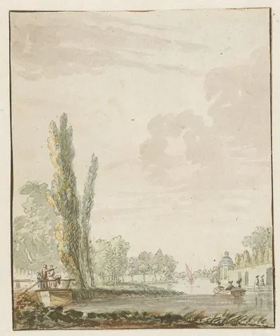 Gezicht langs een rivier met rechts een theekoepelje by Pieter Bartholomeusz. Barbiers, 1782 - 1837 — digital art print…