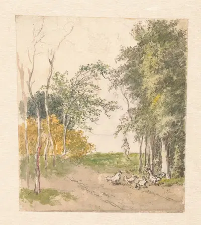Пейзаж с курами вдоль дороги by Питер Бартоломеус Барбиерс, 1782 - 1837 — digital art print download