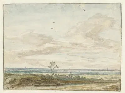 Wijd landschap met een weg langs een vaart by Pieter de Molijn, 1630 — digital art print download